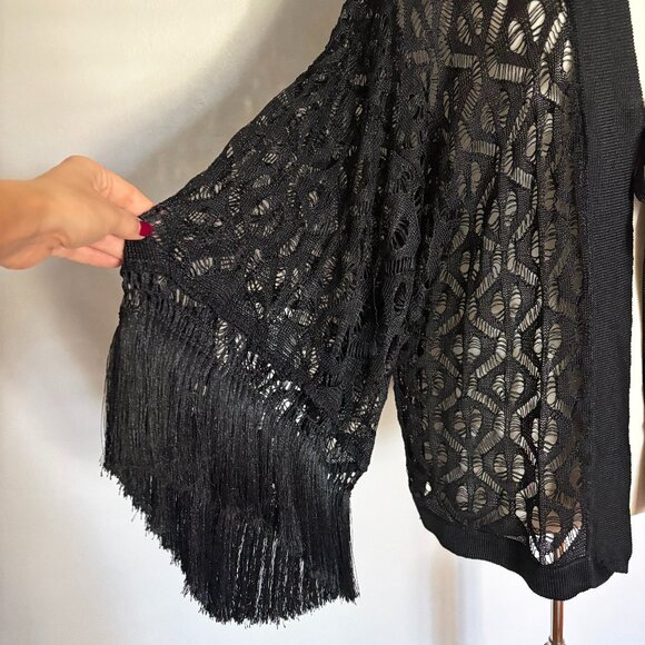 Zara Crochet Front Tie Cardigan with Fringe M - Picture 5 of 6